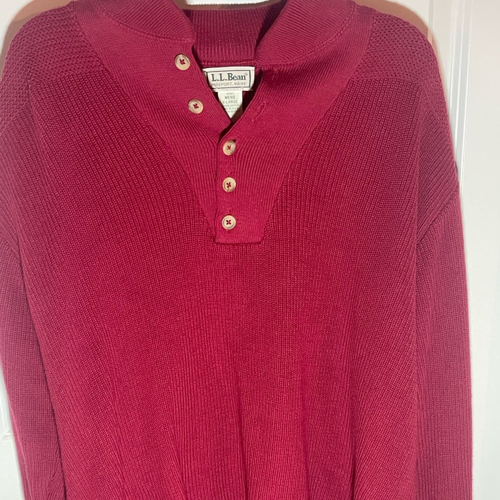 Beautiful burgundy LL Bean v-neck sweater with buttons